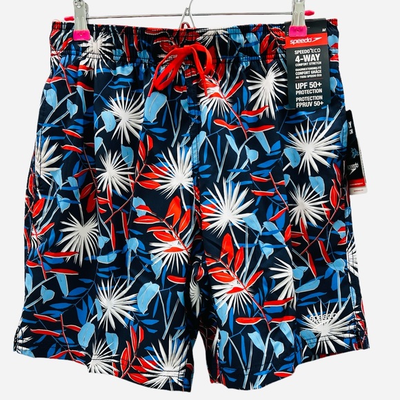 Speedo Men's Standard Swim Trunk Short Length Redondo Printed Blue/Red Size M - Picture 6 of 11